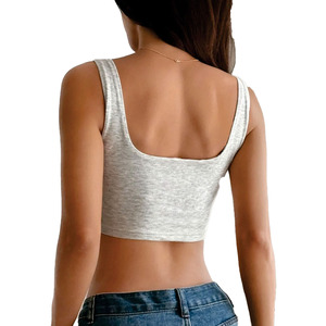 Camiseta sin mangas gris jaspeado con logo personalizado, OEM, marca privada, camisetas especiales de verano para boutiques, venta al por mayor, camisetas para mujer - Product Image 5