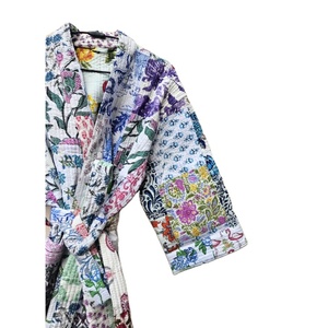 Kimono Estilo Fusion Indio Hecho a Mano, Túnica Vintage de Algodón con Parches, Elegante, Térmica, Informal, para Verano, Única y Cómoda, Larga - Product Image 3