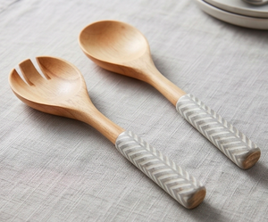 Cuillères à salade en bois avec manches en céramique, design minimaliste, ensemble de couverts réutilisables pour la salle à manger, hôtel et cuisine - Product Image 3