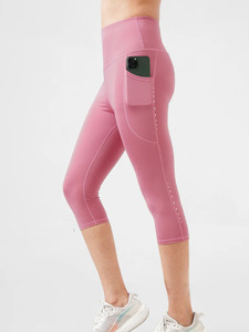 Leggings Capri pour femmes, taille mi-haute, couleur unie, séchage rapide, écologiques, pour yoga, fitness, entraînement, pantalon de sport extensible, pantalon capri de gym - Product Image 3