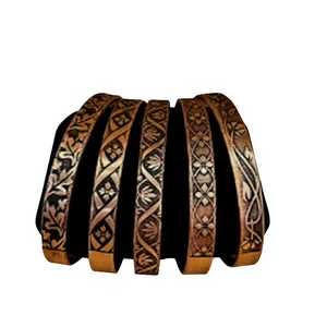Premium Pure Copper <b>Engraved</b> Vintage Floral Leaf Pattern Cuff <b>Bangle</b> Adjustable Open Flat Wristband - Product Image 3