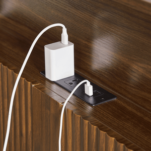 Extra Long (Full XL) Wooden Bed Frame with <b>Storage</b> Headboard and Charging Station Wavy Curved Lines Design Silent <b>Opening</b> - Product Image 6