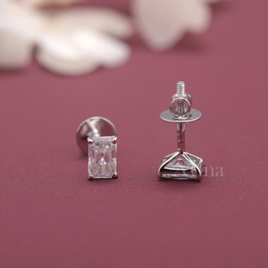 IGI Certified Lab Grown Diamond Radiant Cut Stud <b>Earrings</b> 18K White / Yellow & Rose Gold Rectangular Solitaire Diamond <b>Earrings</b> - Product Image 3