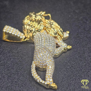 Pendentif Tête de Lion Sertie de Pierres, Bijou Hip Hop de Luxe, Collier Tête de Lion, Bijou Hip Hop, Collier Roi des Animaux - Product Image 3