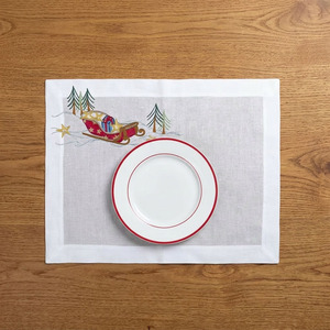 Custom Wholesale Embroidery Sleigh & <b>Christmas</b> <b>Tree</b> Placemat Napkin Set 100% Linen Machine Washable Mats for Holiday Home Events - Product Image 2