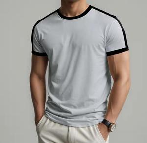 T-shirt Homme Manches Courtes Col Rond Coupe Slim Décontracté Couleur Unie Bordure Contrastante Tricoté 100% Coton Écologique Logo Avant - Product Image 4