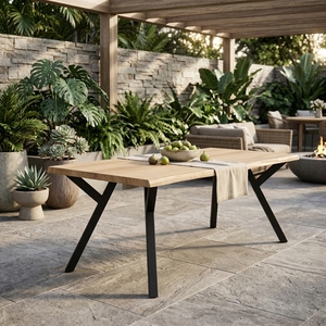 Rectangular Dining <b>Table</b> Recycled Teak <b>Wood</b> Top Aluminum Legs Durable Modern Minimalist Design Well Sanded Finish <b>Outdoor</b> Hotel - Product Image 4