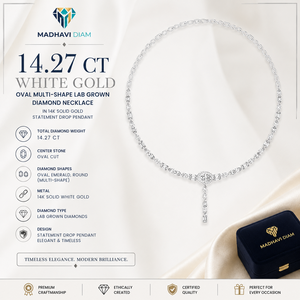 14.27 CT White Gold Oval Multi-Shape Lab Grown Diamond <b>Necklace</b> in 14K Solid Gold <b>Statement</b> Drop Pendant - Product Image 1