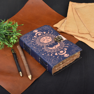 Celestial Sun Moon Leather Journal A5 Handmade <b>Lock</b> <b>Diary</b> Astrology Theme Vintage Writing Dairy Spiritual Gift Journal Premium - Product Image 5