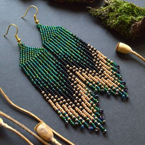Luxury Needlework Seed Beads Beaded Embroidery Earrings For Women Handmade Seed Beads Earring <b>by</b> HF Crafts - Product Image 1