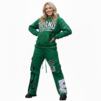 Ensemble sweat à capuche Y2K pour femme avec pantalon cargo large et strass, tenue streetwear deux pièces