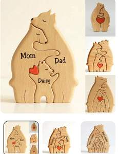 Puzzle en bois en forme de famille d'ours pour la décoration de la maison, vente en gros |   Sculpture en bois personnalisée |   Travail artisanal de qualité |   Prix d'usine - Product Image 2