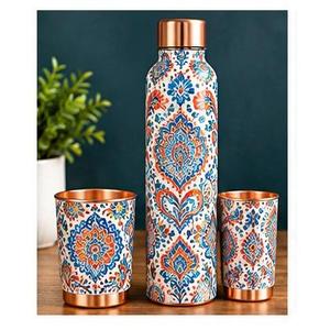 Ensemble de bouteilles d'eau en cuivre avec deux tasses, grande capacité, design paon personnalisé, vaisselle portable pour la maison et le bureau - Product Image 6