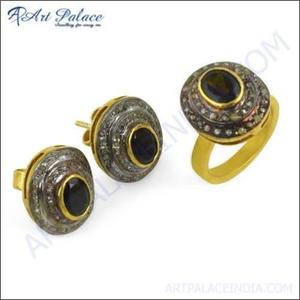 925artpalace traditionnel concepteur diamant plaqué or boucles d'oreilles en argent et ensemble de bagues bijoux victoriens glamour - Product Image 2
