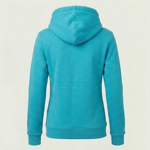 Sweat à capuche turquoise pour femme de haute qualité avec logo personnalisé, séchage rapide, poches et impression frontale du logo, en coton tricoté, idéal pour l'automne - Product Image 2