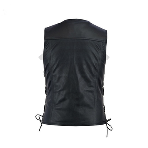Wholesale Custom Black Leather Motorcycle Biker Vest Manufacturer Men Vintage Sleeveless Genuine Cowhide Jacket Club Riding - Product Image 2