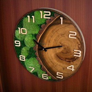 Personalized Moss <b>Wall</b> <b>Clock</b>: Handmade Walnut Wood Natural <b>Decor</b> - Product Image 3