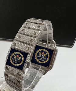 Montre mécanique automatique carrée de haute qualité Hip Hop, entièrement sertie de diamants Moissanite, cadran arabe en or blanc - Product Image 2