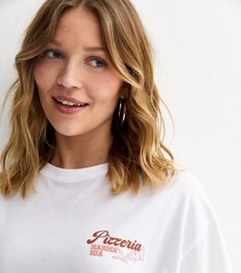 T-shirt oversize blanc imprimé pizza pour femme - Product Image 3