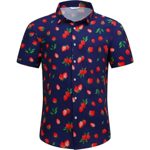 เสื้อฮาวายลายสตรอว์เบอร์รีแบบยูนิเซ็กซ์ แขนสั้น ติดกระดุม สไตล์ลำลอง สำหรับผู้ชาย เหมาะสำหรับใส่ไปเที่ยวชายหาดในฤดูร้อน - Product Image 1