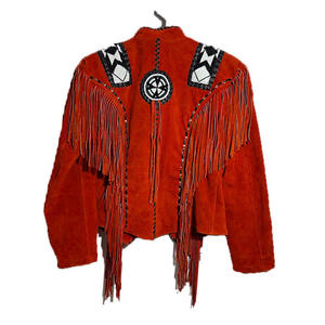 <b>Men's</b> Vintage Suede <b>Leather</b> <b>Jacket</b> Breathable Tassel Fringe Embroidered Details Stand Regular Fit Winter Style Windproof - Product Image 1