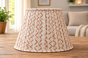 Abat-jour en tissu à imprimé géométrique en zigzag |   Abat-jour plissé en lin viscose naturel et terre cuite |   Couvre-lampe de table et de sol - Product Image 2