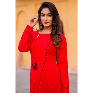 Conjunto de Kurta de Crepé Rojo Candy Talla XS - Product Image 2