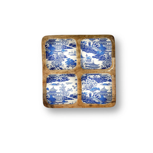 Juego de bandejas de madera de mango artesanales con diseño de esmalte impreso – Bandejas decorativas de madera para aperitivos y frutos secos para el hogar y hoteles - Product Image 3