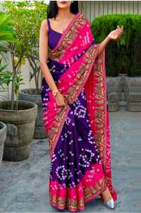 Sari Bandhani Hecho a Mano, Sari Bandhej de Seda Pura, Sari Étnico Tradicional para Bodas en India - Product Image 3