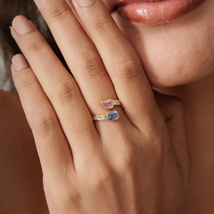 Gorgeous <b>Top</b> Quality Wholesale Multi Sapphire & Diamond K14 Yellow Gold Bypass Ring Customized Gemstone Trending Jewelry - Product Image 4