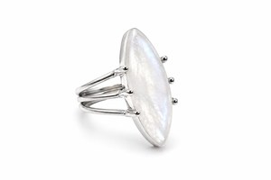 Natural Moonstone Marquise <b>Ring</b> Silver Plated Handmade Gemstone Statement <b>Ring</b> Boho Jewelry Wholesale for Women - Product Image 3