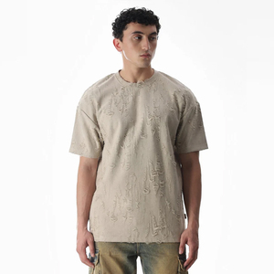 T-shirt vintage délavé surdimensionné pour homme, manches courtes, col rond, streetwear, pour un usage quotidien décontracté - Product Image 1