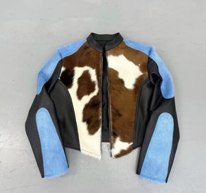 <b>Reversible</b> Leather Bomber Jacket Crew Neck Full Sleeve Standard Spring Unisex Regular <b>Coat</b> Solid Color Handmade High Waterproof - Product Image 3