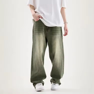 Jeans amples vintage délavés pour hommes, coupe décontractée, pantalon en denim à jambe large, style streetwear hip-hop, OEM personnalisé, vente en gros - Product Image 3