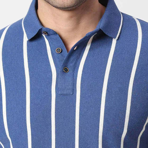 Polo pour homme à rayures verticales bleues et blanches, t-shirt décontracté à manches courtes et col, coton de qualité supérieure - Product Image 6