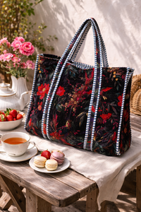 Sac fourre-tout matelassé réversible en velours avec imprimé oiseaux – Sac à bandoulière XL matelassé pour femme – Logo personnalisé – Sac de voyage et de shopping tendance - Product Image 5