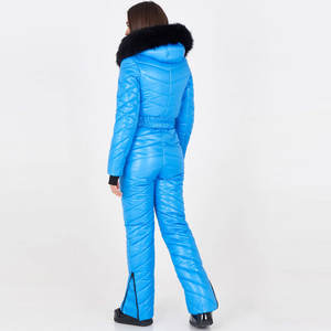 Combinaison de ski pour femme, taille plus, imprimée avec un design personnalisé en couleur contrastée, écologique, chauffante, à capuche, fermeture éclair, coupe-vent, imperméable - Product Image 4