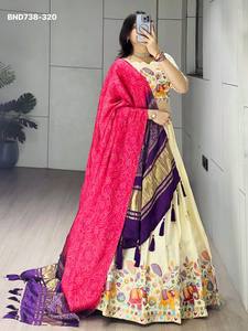 New Arrival Crush Vichitra with Semi <b>Beads</b> Embroidered with Traditional Motif Design Can-can Lehenga-Choli Set Indian Supplier - Product Image 4
