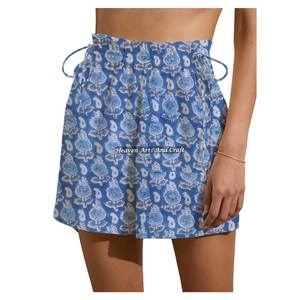 Shorts de week-end en voile de coton léger, imprimé au bloc artisanal, avec cordon de serrage, doux, pour le sommeil, faits sur mesure - Product Image 5