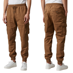 Pantalones Jogger Cargo de Sarga para Hombre, Corte Relajado, Pierna Cónica, Estilo Utilitario, Color Caqui Clásico, Pantalones Casuales Cómodos con Cintura Elástica para Uso Diario - Product Image 4