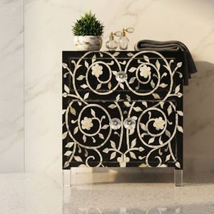 โต๊ะข้างเตียงไม้เนื้อแข็งลายดอกไม้แบบโมเดิร์นสำหรับใช้ในห้องนอน - Product Image 1