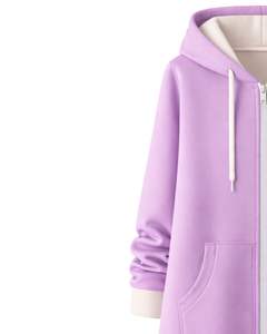 Sweat à capuche long zippé couleur lavande pour femme, manteau d'hiver en polaire décontracté et oversize avec poches, fabrication OEM sur mesure - Product Image 4