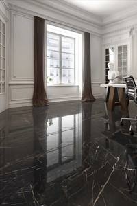 กระเบื้องพอร์ซเลนเคลือบเงาสีดำขนาด 60x120 ซม. ลายหินอ่อนดีไซน์เนอร์ สำหรับตลาดส่งออกระดับพรีเมียม สีดำเงาสูง - Product Image 5