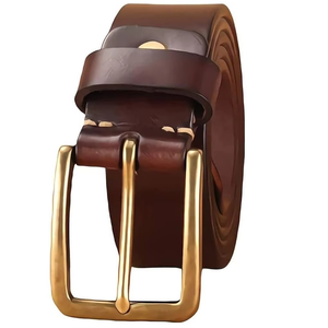 Cinturón de Cuero Vacuno para Hombre, Diseño Personalizado, de Marca Famosa, de Lujo, Vintage, Ecológico, con Hebilla de Aleación de Cobre - Product Image 1