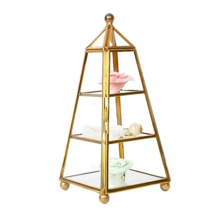 Gold Metal 3-Layer Pyramid Jewelry Box with Glass Shelves Modern Luxury <b>Storage</b> Display Case - Product Image 1