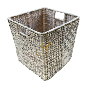 Panier artisanal en jacinthe d'eau : rangement tressé, linge, jouets (14 pouces) - Product Image 1