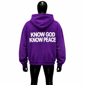 Sudadera con Capucha Gráfica Oversize Unisex Morada 'No God No Peace' Estilo Urbano Casual para Hombre y Mujer, Top con Capucha de Moda Atrevida - Product Image 2