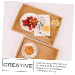 Bamboo Rectangle <b>Storage</b> Trays Set of 3 Stackable Wooden Serving Tray <b>with</b> Handle Minimalist Design for <b>Table</b> Organization - Product Image 3