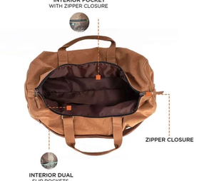Unisex Vintage Genuine <b>Leather</b> Duffel <b>Bag</b> Large Capacity 36-55L Zipper Closure Travel Weekender <b>Soft</b> Handle Tan Color - Product Image 2