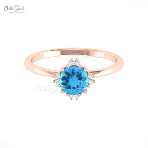 Offre Spéciale 2026 Bague en Or Massif 14 carats avec Topaze Bleue Suisse Naturelle 0,74 CTW et Accent de Diamants, Bague Double Pierre de Naissance, Faible MOQ Disponible - Product Image 3